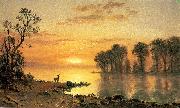 Sunset, Deer and River Albert Bierstadt